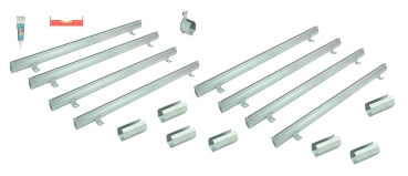 Schlitzrinnen Set 8 Stück Edelstahl 1 Meter Bauhöhe 75mm, 7 x Verbinder, 1 x Endstück, 1 x Dichtmittel, 1 x Schnurwasserwaage